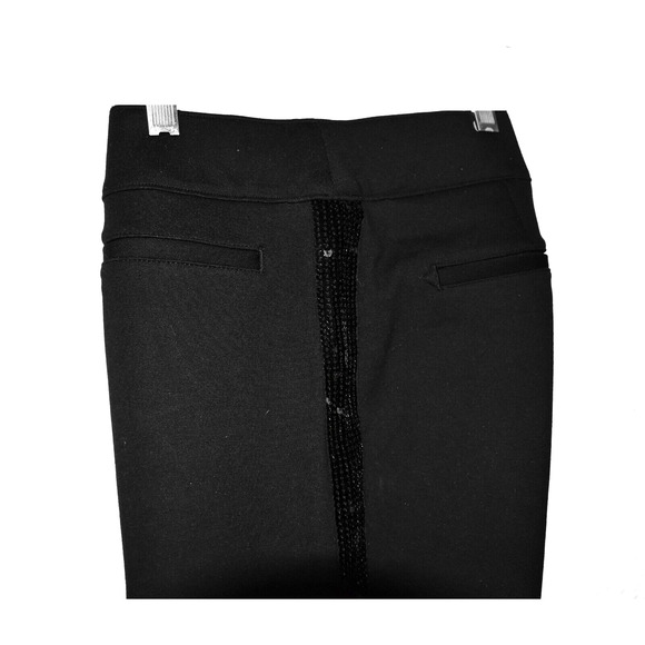 A5 NEW SPANX Black Stretch Sequin Side Stripes Faux Pockets Petite Pants Size L - Picture 4 of 5